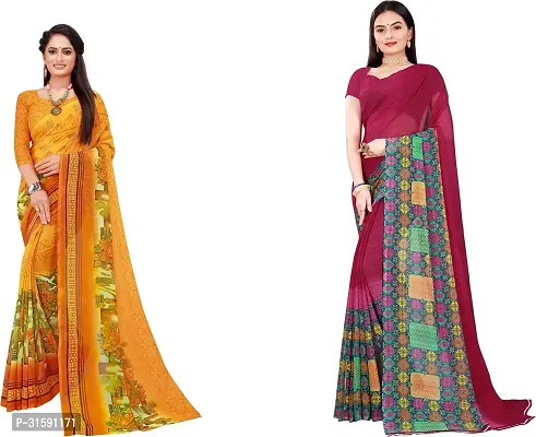 Stylish Multicoloured Georgette Saree With Blouse Piece For Women Pack Of 2-thumb0