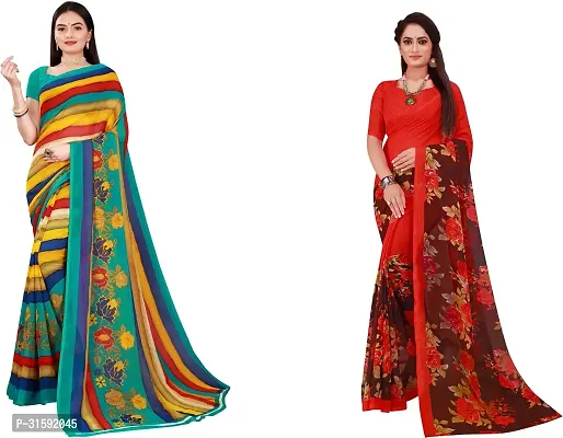 Stylish Multicoloured Georgette Saree With Blouse Piece For Women Pack Of 2-thumb0