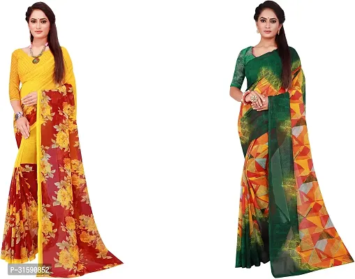 Stylish Multicoloured Georgette Saree With Blouse Piece For Women Pack Of 2-thumb0