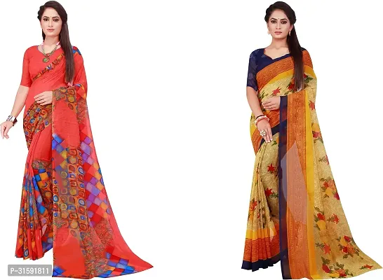 Stylish Multicoloured Georgette Saree With Blouse Piece For Women Pack Of 2-thumb0