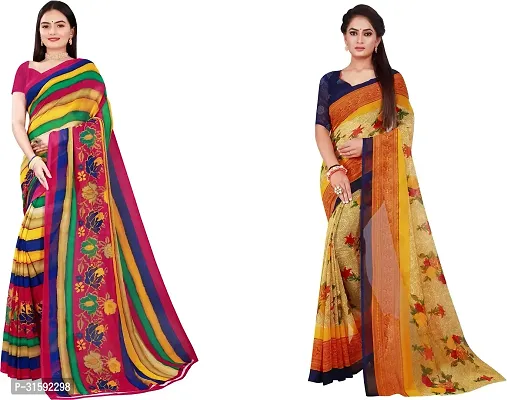 Stylish Multicoloured Georgette Saree With Blouse Piece For Women Pack Of 2-thumb0