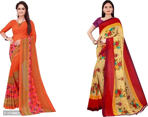 Stylish Multicoloured Georgette Saree With Blouse Piece For Women Pack Of 2-thumb0