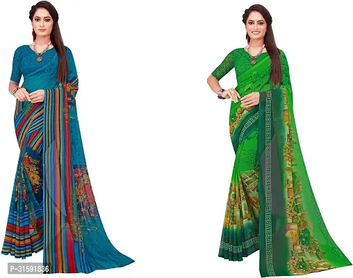 Stylish Multicoloured Georgette Saree With Blouse Piece For Women Pack Of 2-thumb0