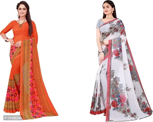 Stylish Multicoloured Georgette Saree With Blouse Piece For Women Pack Of 2-thumb0