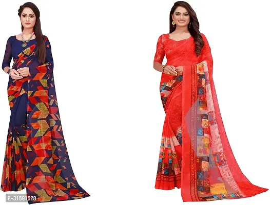 Stylish Multicoloured Georgette Saree With Blouse Piece For Women Pack Of 2