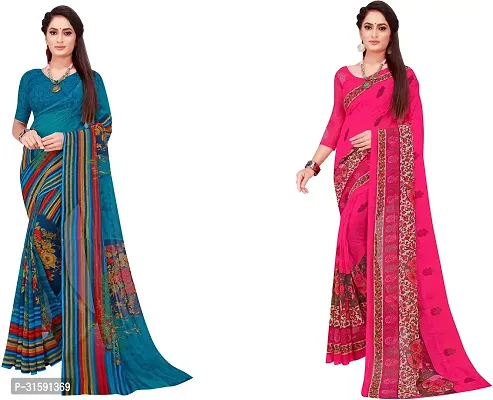 Stylish Multicoloured Georgette Saree With Blouse Piece For Women Pack Of 2-thumb0