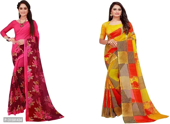 Stylish Multicoloured Georgette Saree With Blouse Piece For Women Pack Of 2