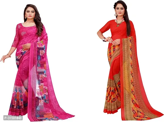 Stylish Multicoloured Georgette Saree With Blouse Piece For Women Pack Of 2-thumb0