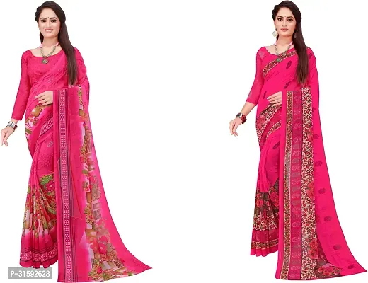 Stylish Pink Georgette Saree With Blouse Piece For Women Pack Of 2-thumb0