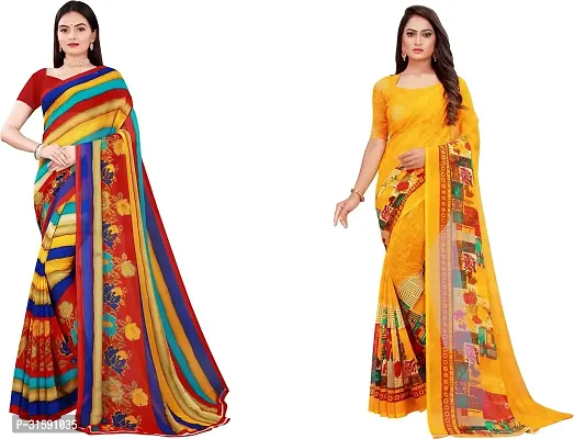 Stylish Multicoloured Georgette Saree With Blouse Piece For Women Pack Of 2-thumb0