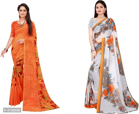 Stylish Multicoloured Georgette Saree With Blouse Piece For Women Pack Of 2-thumb0