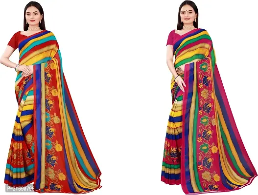 Stylish Multicoloured Georgette Saree With Blouse Piece For Women Pack Of 2-thumb0