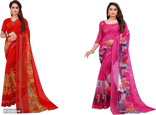 Stylish Multicoloured Georgette Saree With Blouse Piece For Women Pack Of 2-thumb0