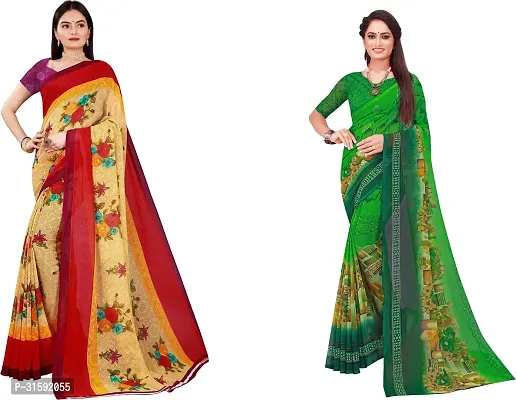 Stylish Multicoloured Georgette Saree With Blouse Piece For Women Pack Of 2