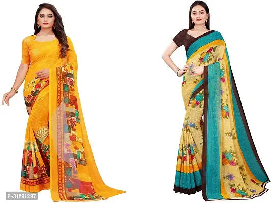 Stylish Multicoloured Georgette Saree With Blouse Piece For Women Pack Of 2-thumb0