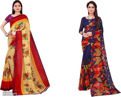 Stylish Multicoloured Georgette Saree With Blouse Piece For Women Pack Of 2-thumb0