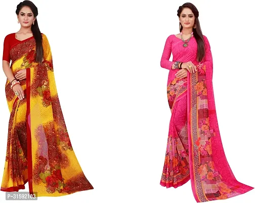 Stylish Multicoloured Georgette Saree With Blouse Piece For Women Pack Of 2-thumb0