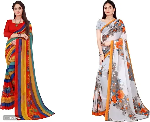 Stylish Multicoloured Georgette Saree With Blouse Piece For Women Pack Of 2