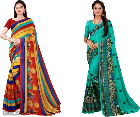 Stylish Multicoloured Georgette Saree With Blouse Piece For Women Pack Of 2-thumb0