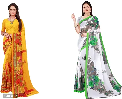 Stylish Multicoloured Georgette Saree With Blouse Piece For Women Pack Of 2-thumb0