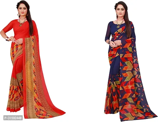 Stylish Multicoloured Georgette Saree With Blouse Piece For Women Pack Of 2-thumb0