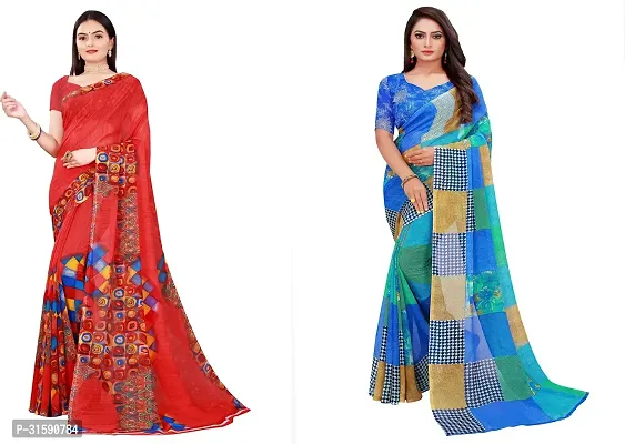 Stylish Multicoloured Georgette Saree With Blouse Piece For Women Pack Of 2-thumb0