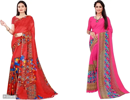 Stylish Multicoloured Georgette Saree With Blouse Piece For Women Pack Of 2-thumb0