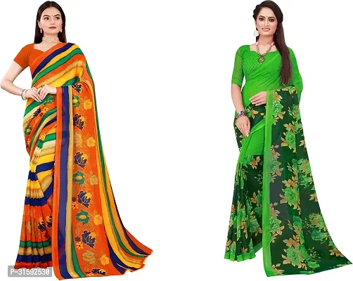 Stylish Multicoloured Georgette Saree With Blouse Piece For Women Pack Of 2-thumb0