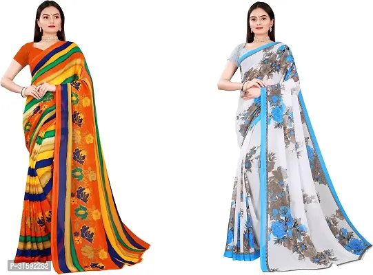 Stylish Multicoloured Georgette Saree With Blouse Piece For Women Pack Of 2-thumb0