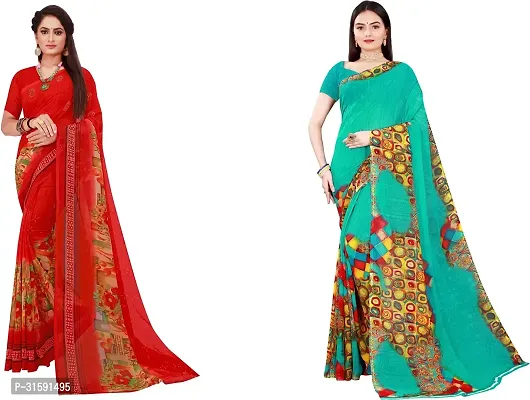 Stylish Multicoloured Georgette Saree With Blouse Piece For Women Pack Of 2-thumb0