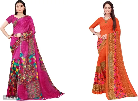 Stylish Multicoloured Georgette Saree With Blouse Piece For Women Pack Of 2