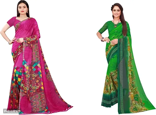 Stylish Multicoloured Georgette Saree With Blouse Piece For Women Pack Of 2-thumb0