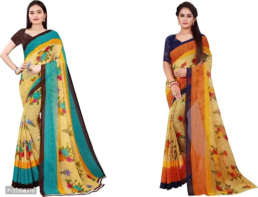 Stylish Multicoloured Georgette Saree With Blouse Piece For Women Pack Of 2-thumb0