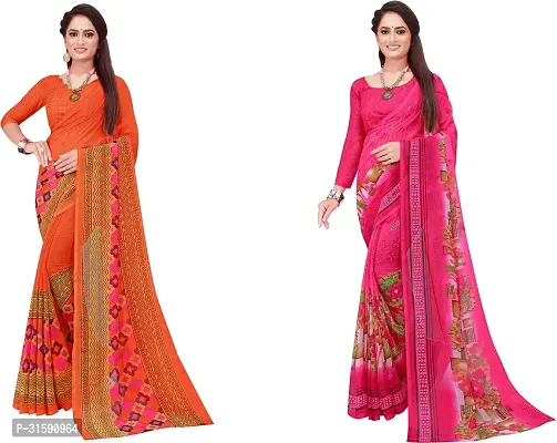 Stylish Multicoloured Georgette Saree With Blouse Piece For Women Pack Of 2-thumb0