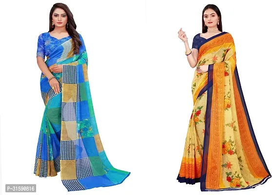 Stylish Multicoloured Georgette Saree With Blouse Piece For Women Pack Of 2-thumb0