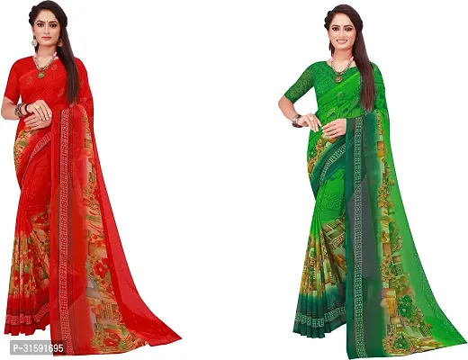 Stylish Multicoloured Georgette Saree With Blouse Piece For Women Pack Of 2-thumb0