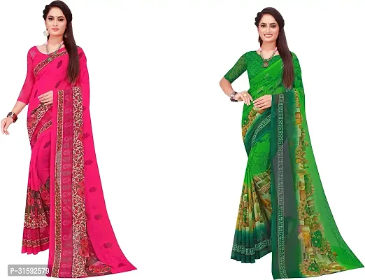 Stylish Multicoloured Georgette Saree With Blouse Piece For Women Pack Of 2-thumb0