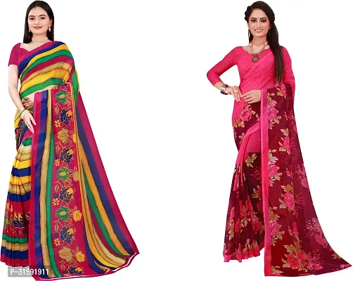 Stylish Multicoloured Georgette Saree With Blouse Piece For Women Pack Of 2-thumb0