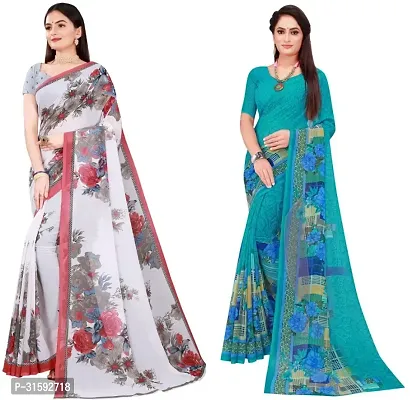 Stylish Multicoloured Georgette Saree With Blouse Piece For Women Pack Of 2-thumb0