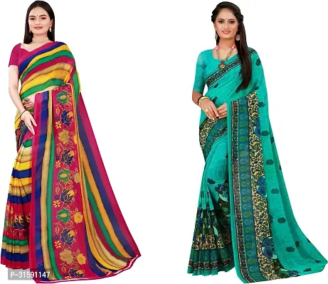 Stylish Multicoloured Georgette Saree With Blouse Piece For Women Pack Of 2