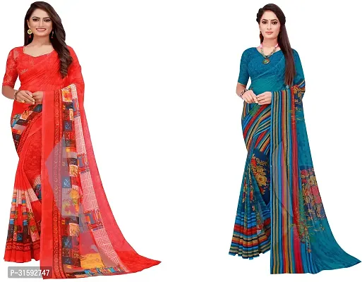 Stylish Multicoloured Georgette Saree With Blouse Piece For Women Pack Of 2-thumb0