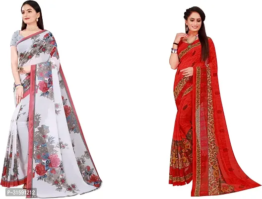 Stylish Multicoloured Georgette Saree With Blouse Piece For Women Pack Of 2-thumb0