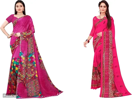 Stylish Multicoloured Georgette Saree With Blouse Piece For Women Pack Of 2-thumb0