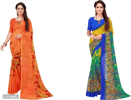 Stylish Multicoloured Georgette Saree With Blouse Piece For Women Pack Of 2