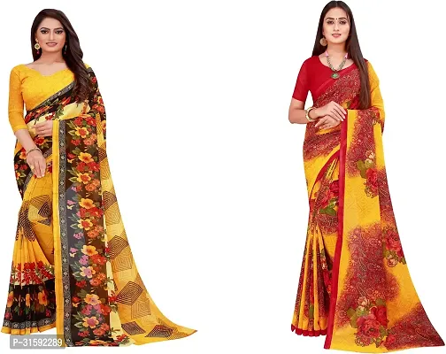 Stylish Multicoloured Georgette Saree With Blouse Piece For Women Pack Of 2-thumb0