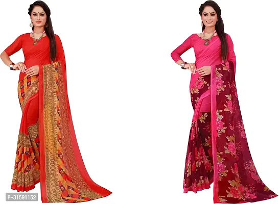 Stylish Multicoloured Georgette Saree With Blouse Piece For Women Pack Of 2-thumb0