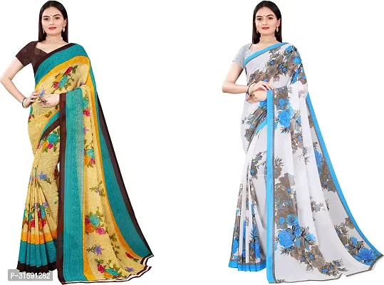 Stylish Multicoloured Georgette Saree With Blouse Piece For Women Pack Of 2