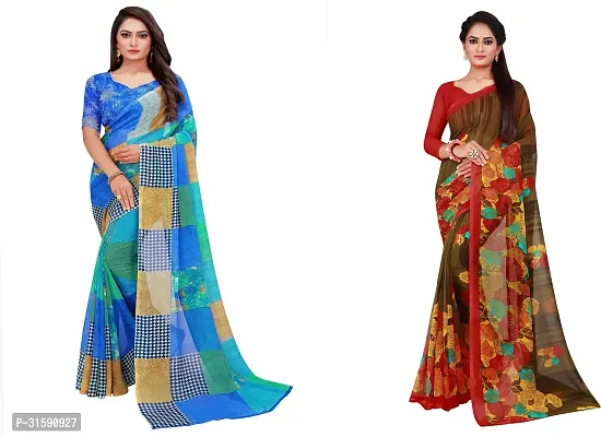 Stylish Multicoloured Georgette Saree With Blouse Piece For Women Pack Of 2-thumb0