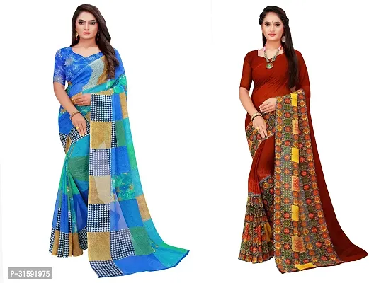 Stylish Multicoloured Georgette Saree With Blouse Piece For Women Pack Of 2-thumb0