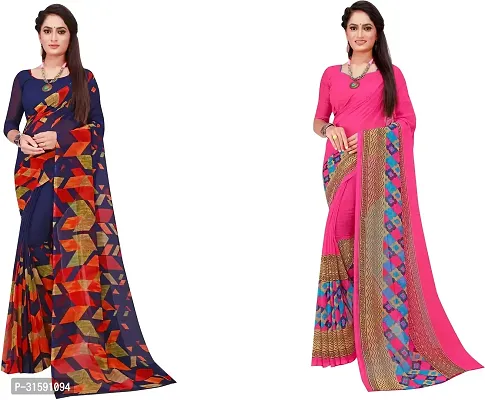 Stylish Multicoloured Georgette Saree With Blouse Piece For Women Pack Of 2-thumb0